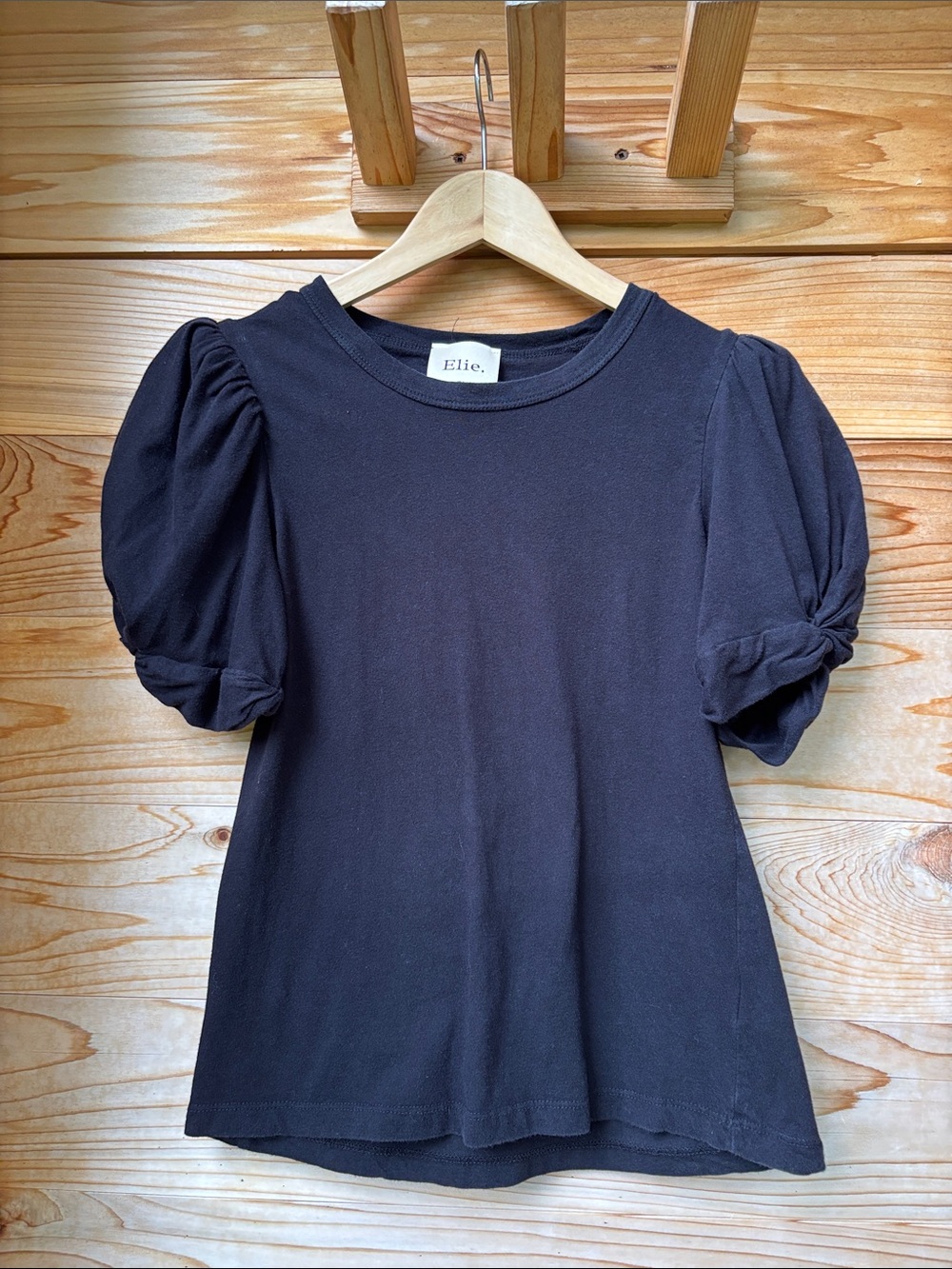 Elie Tahari Elie Puff Sleeve Tee | XS | Cotton Modal Top | Black